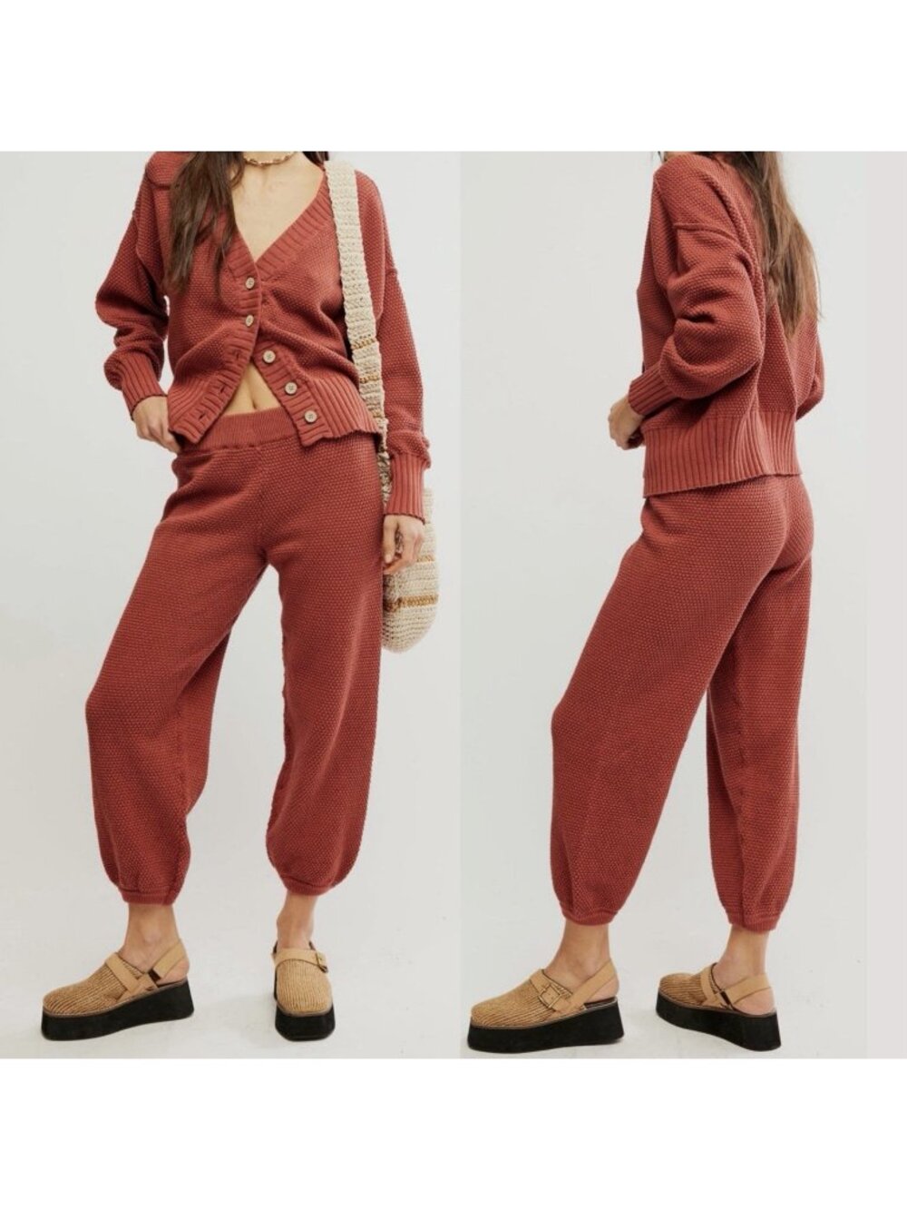Free People Beach Hailee Cardigan Sweater and Pants Set Canyon Sunset Sz Medium